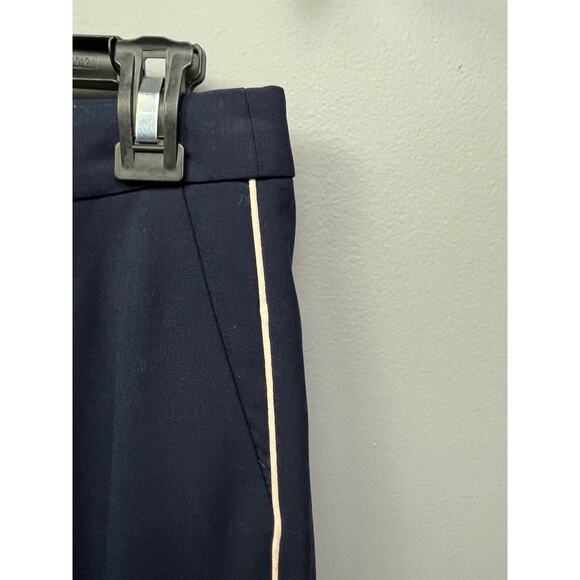 J Crew Bi Stretch Navy wool blend trousers Womens 4 pinstripe sides Pockets - Picture 6 of 6